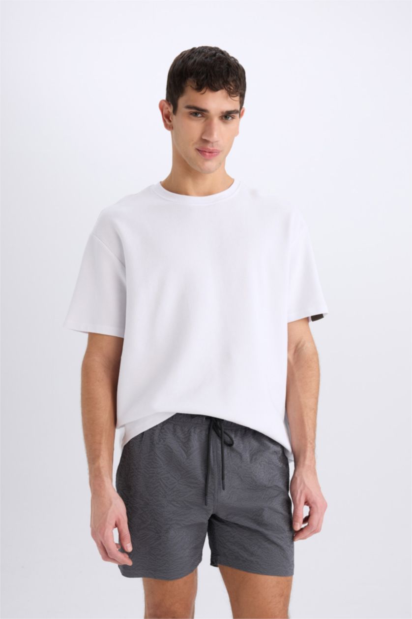 Erkek Gri File Astarlı Kısa Boy Deniz Şortu