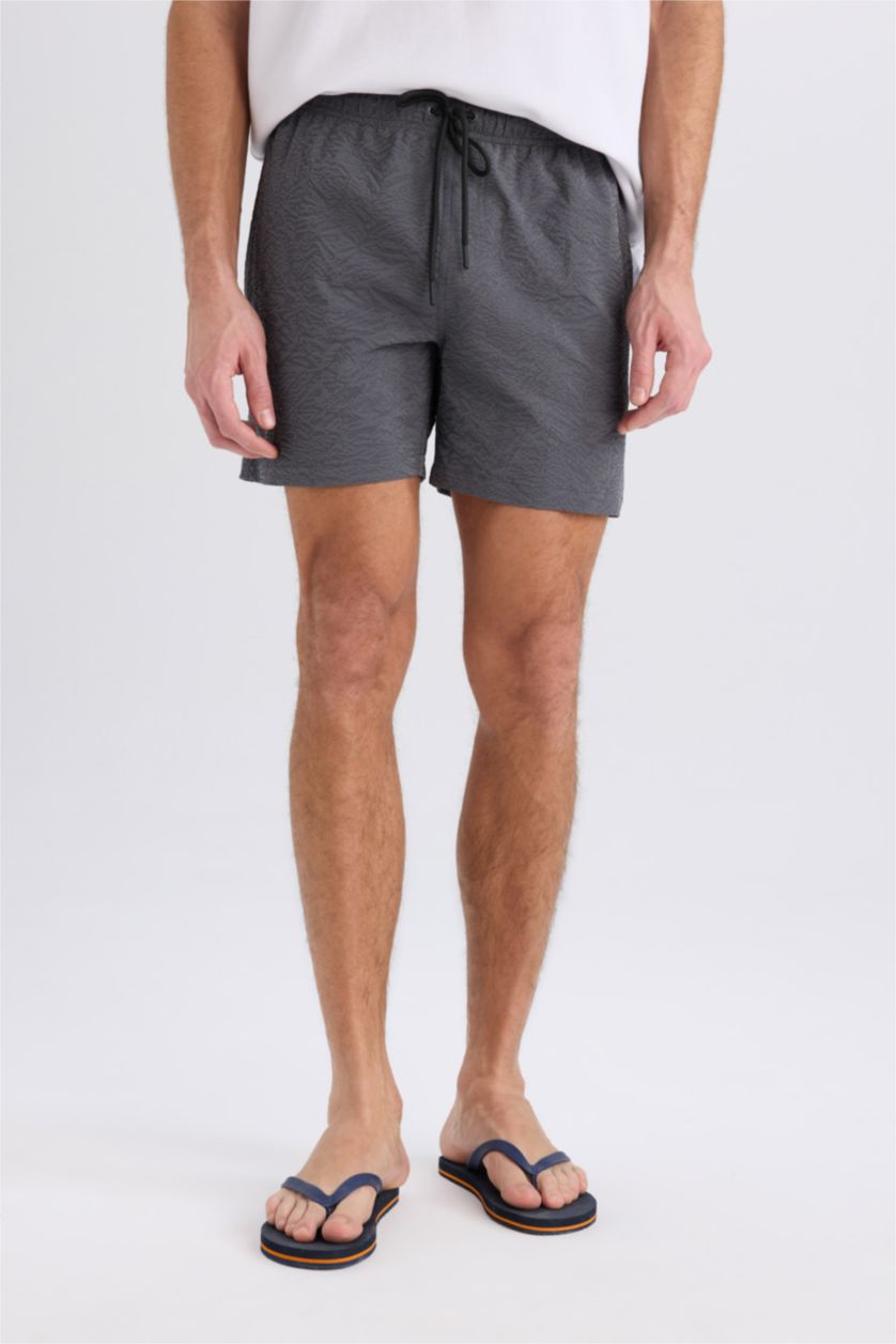 Erkek Gri File Astarlı Kısa Boy Deniz Şortu