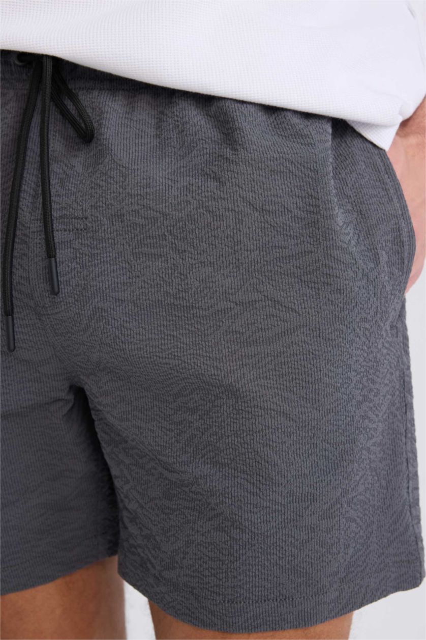 Erkek Gri File Astarlı Kısa Boy Deniz Şortu