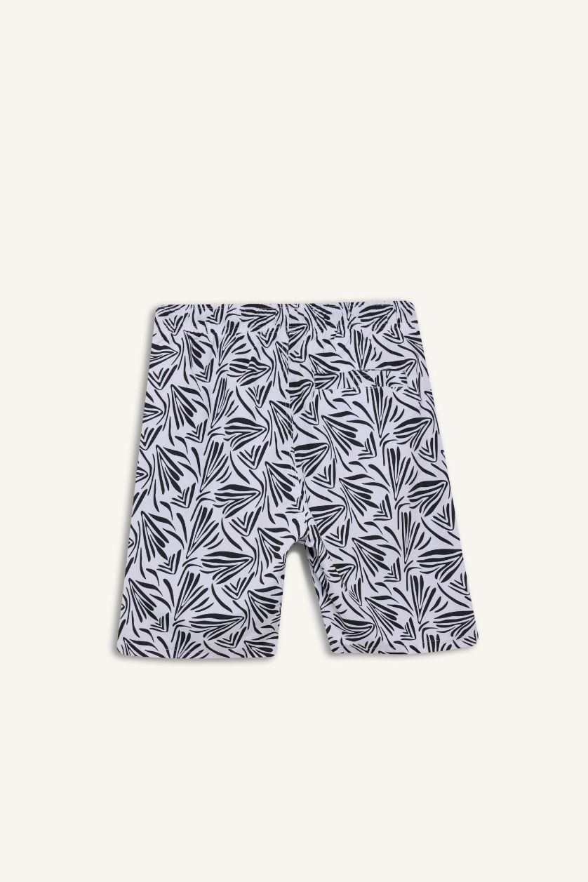 Erkek Beyaz Regular Fıt Desenli File Astarlı Kısa Boy Deniz Şortu