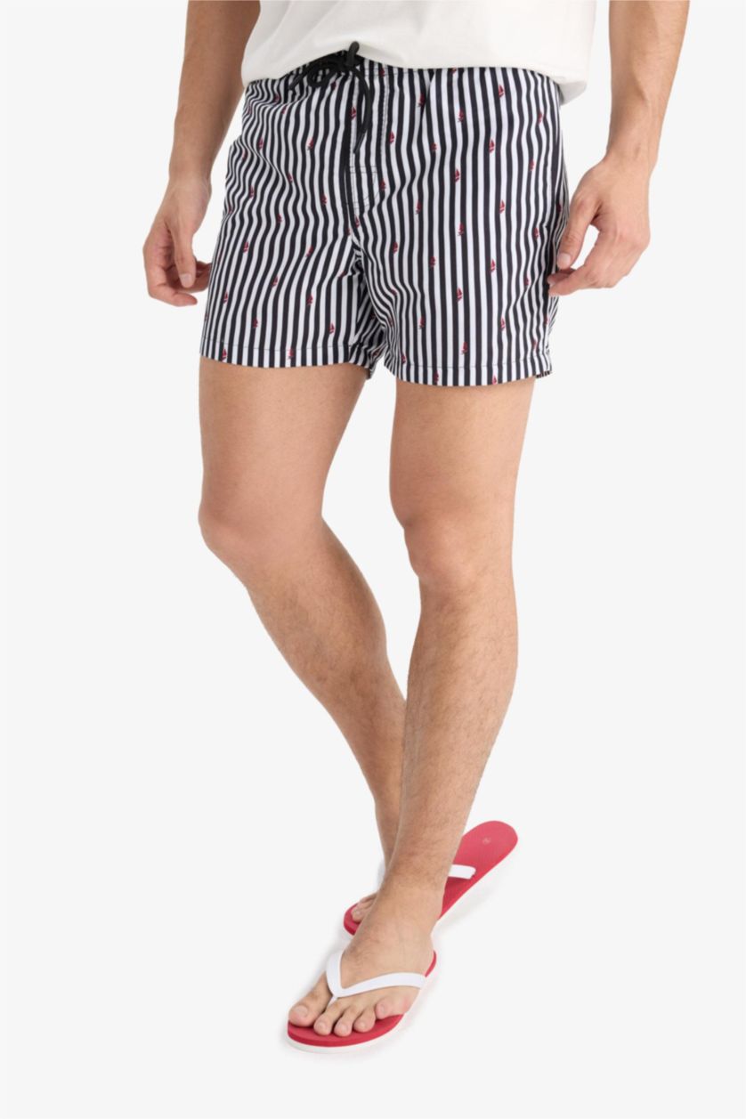 MAN Black Mesh Lined Short Length Striped Swim Shorts