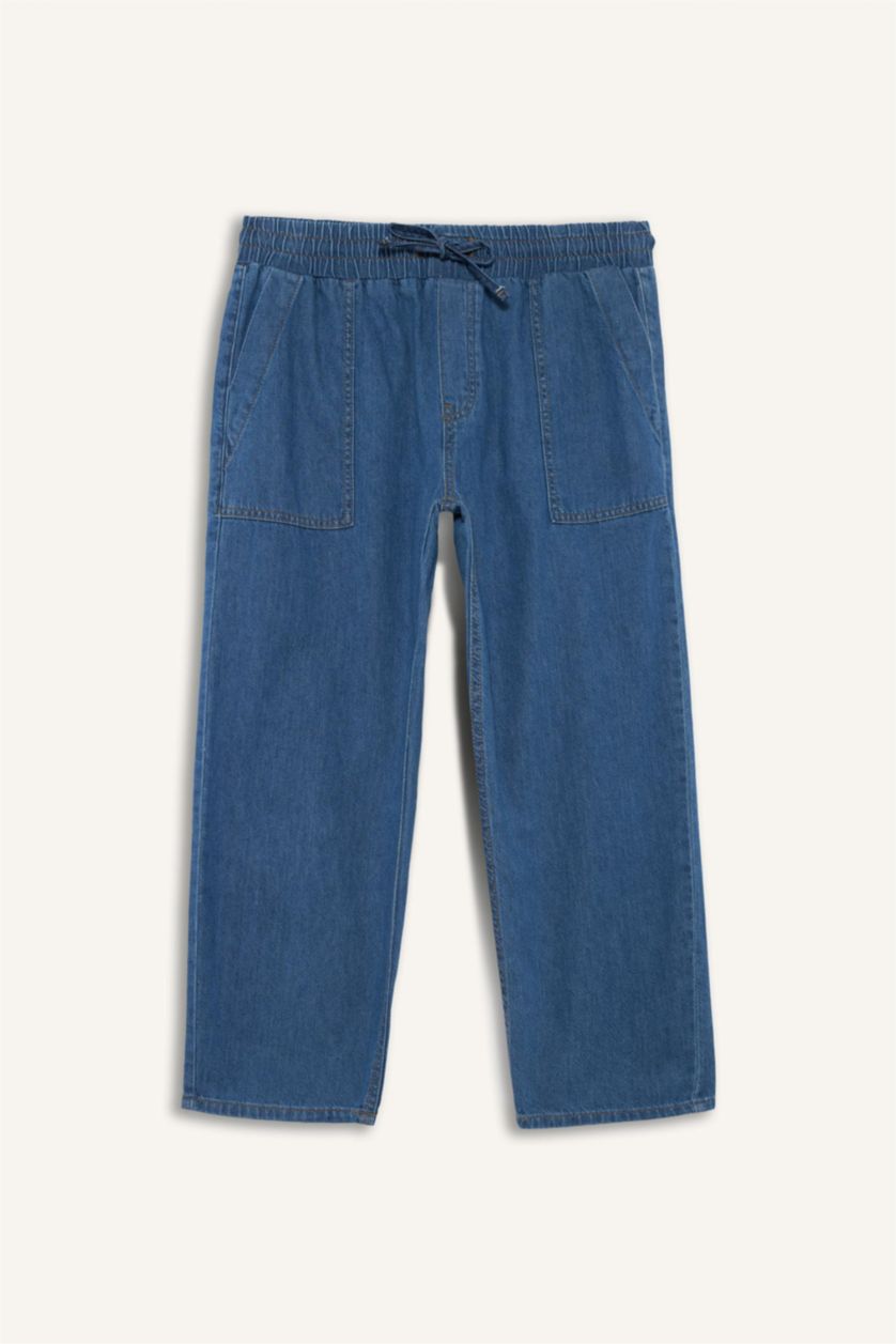 نساء نيلي فاتح بنطرون جينز كروب فيت قصير كاروت فيت وخصر عالي