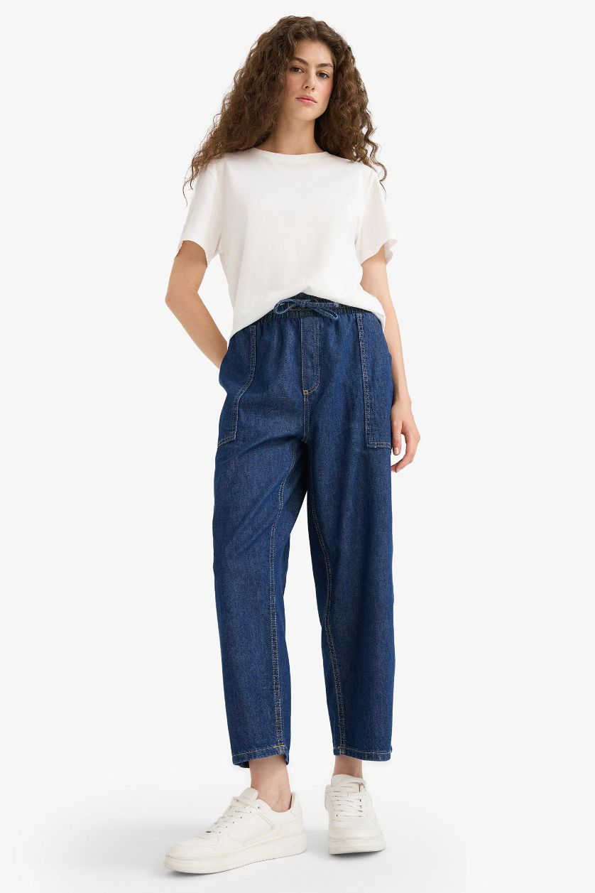 WOMAN Blue Carrot Fit High Waist Crop Soft Jeans