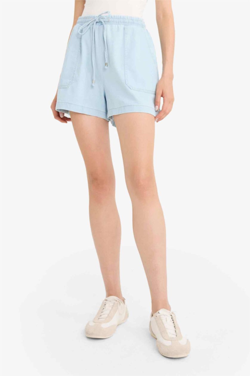 Kadın Açık İndigo Yüksek Bel Yumuşak Jean Şort