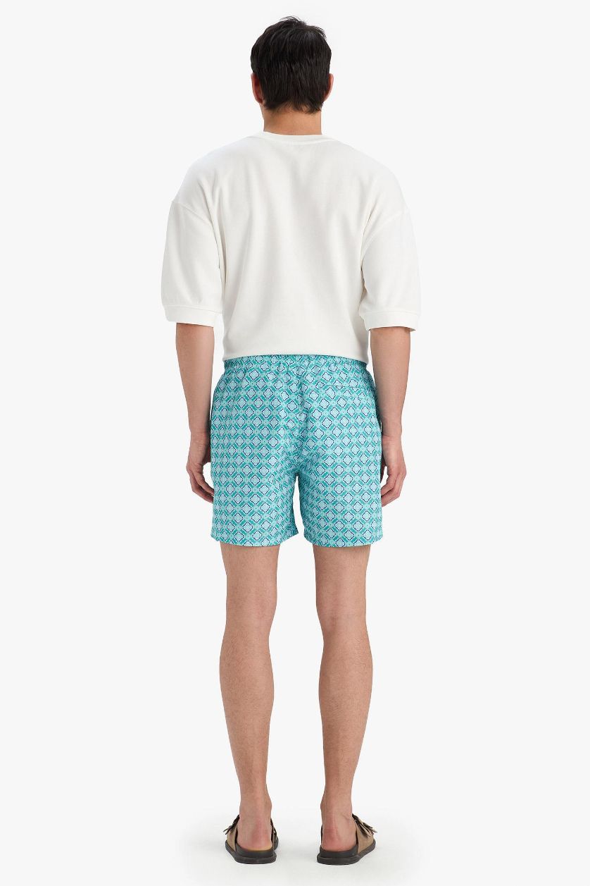 Erkek Mint Desenli File Astarlı Kısa Boy Deniz Şortu