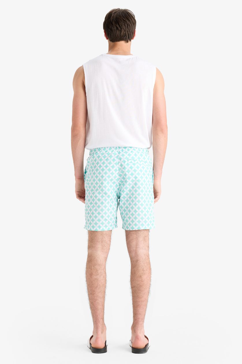 Erkek Mint Regular Fit Desenli File Astarlı Kısa Boy Deniz Şortu