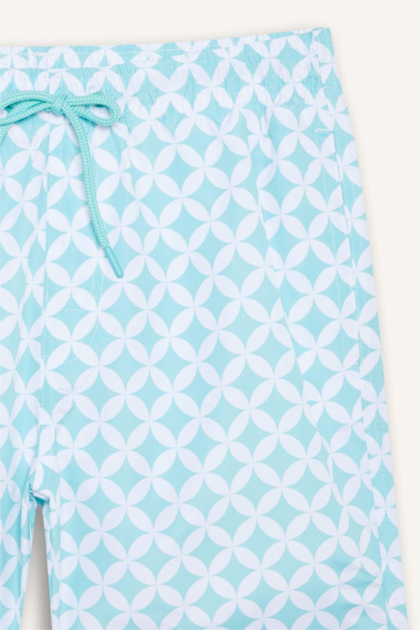 Erkek Mint Regular Fit Desenli File Astarlı Kısa Boy Deniz Şortu