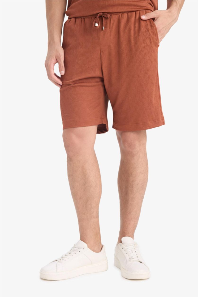 رجال بني فاتح شورت برمودا قصة عادية قماش كرنكيل