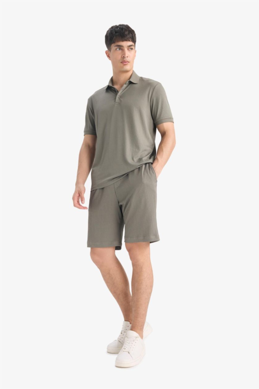 Erkek Haki Regular Fit Her Yöne Esneyen Krinkıl Bermuda Şort
