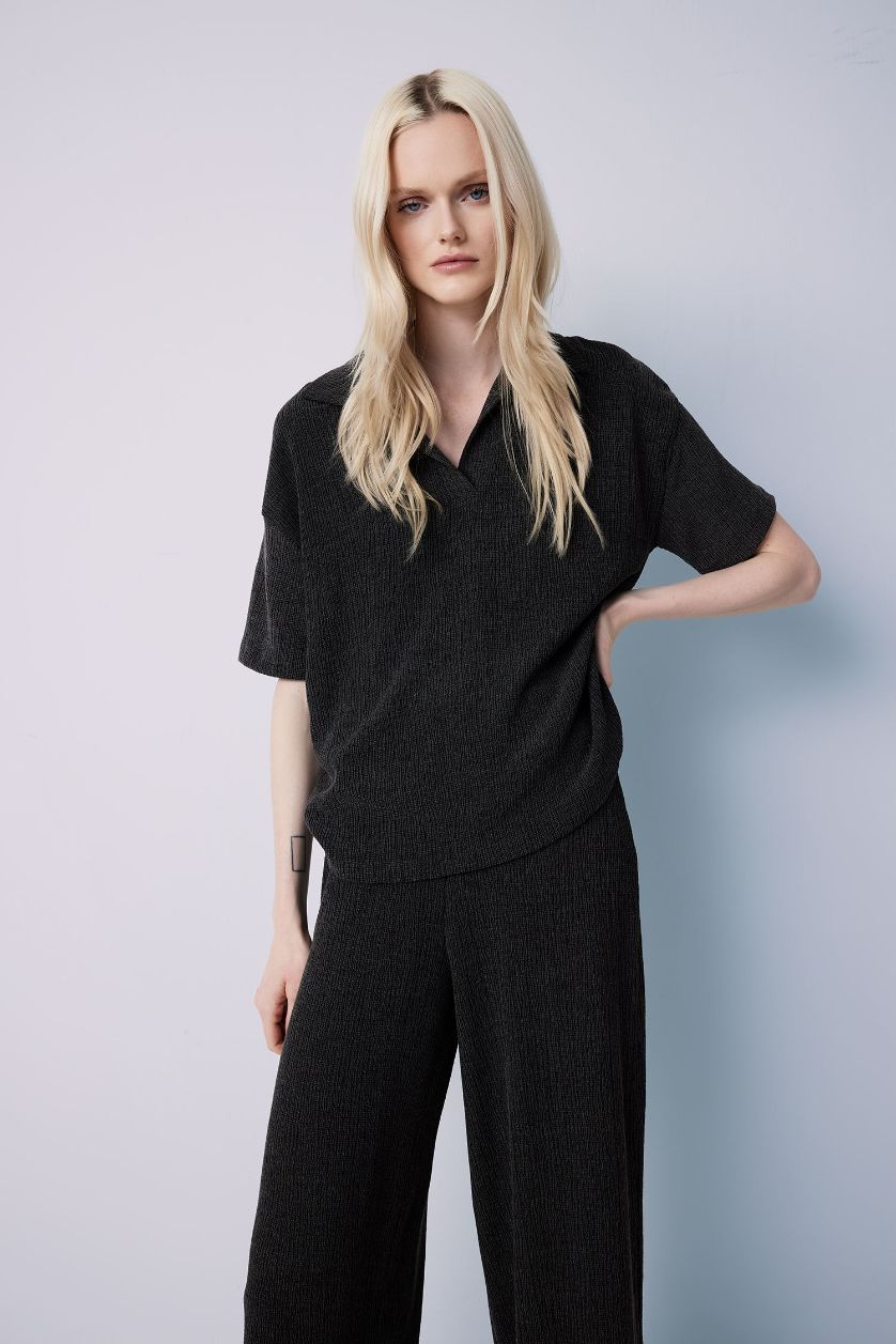 Женщины Антрацит Футболка поло свободного кроя