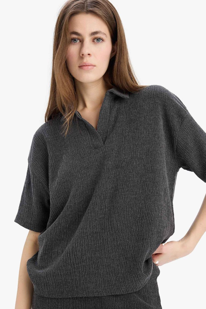 Женщины Антрацит Футболка поло свободного кроя