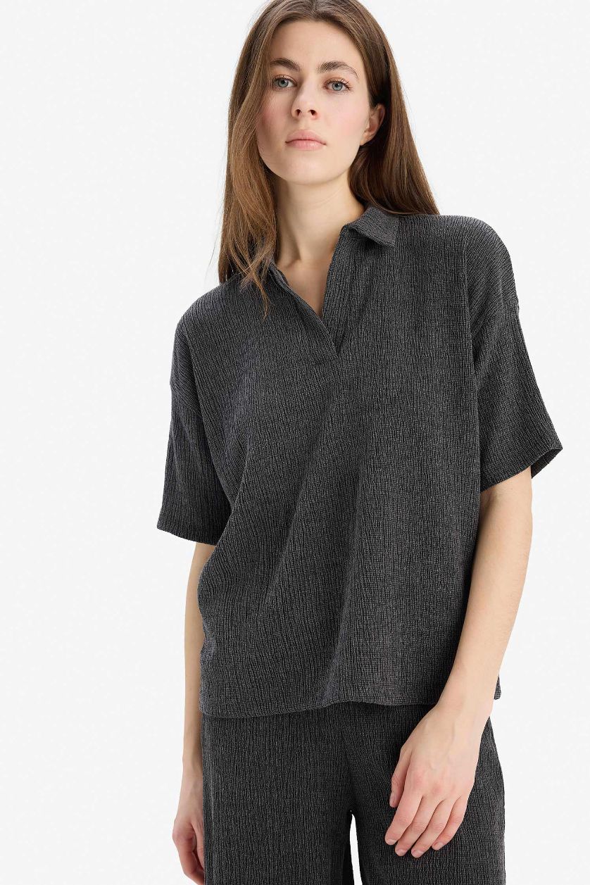 Женщины Антрацит Футболка поло свободного кроя