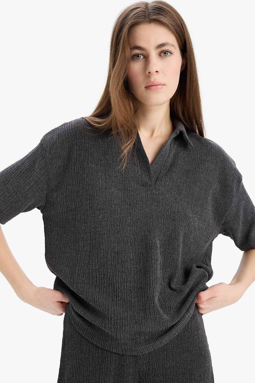 Женщины Антрацит Футболка поло свободного кроя