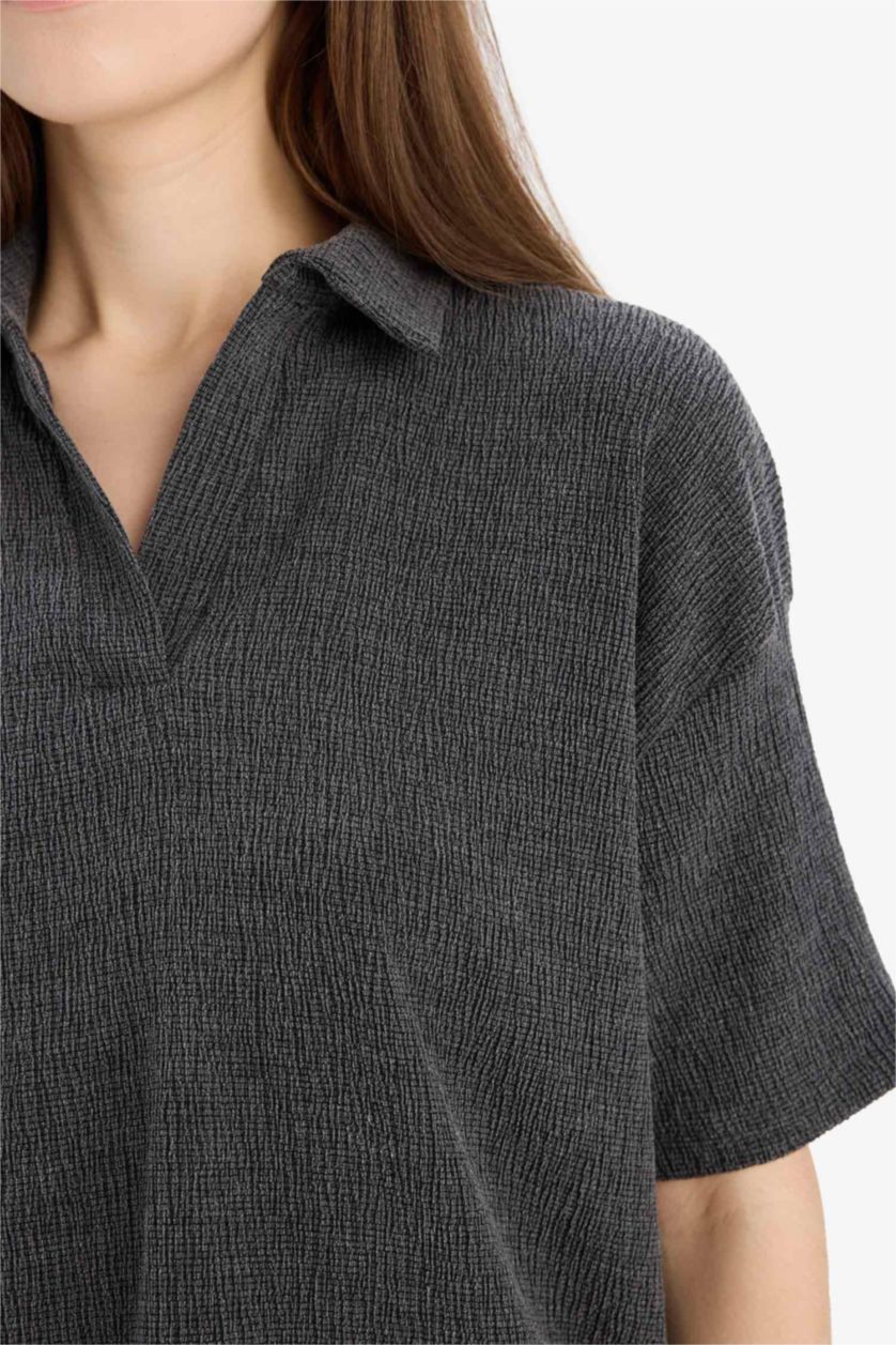 Женщины Антрацит Футболка поло свободного кроя