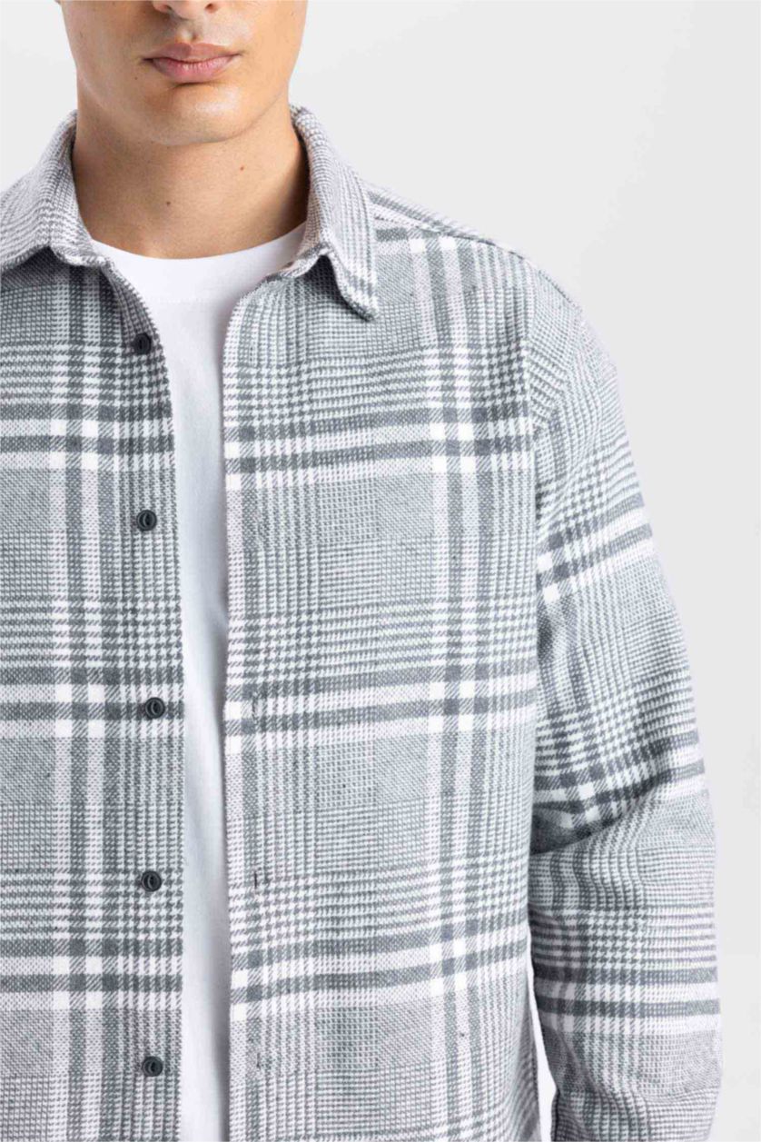 MAN Light Anthracite Regular Fit Plaid Flannel Long Sleeve Shirt