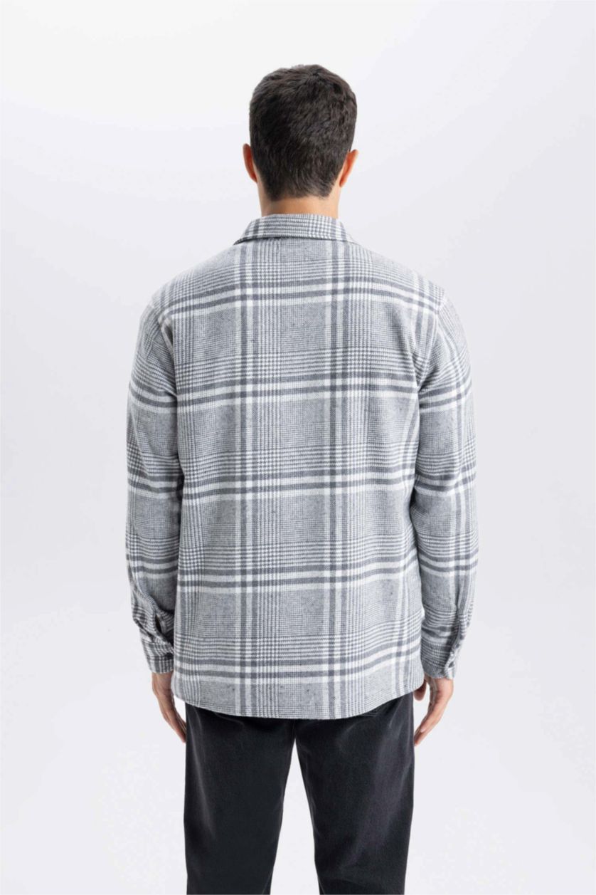 MAN Light Anthracite Regular Fit Plaid Flannel Long Sleeve Shirt
