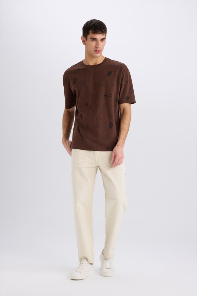 MAN Brown Oversize Crew Neck Printed Short Sleeve T-Shirt