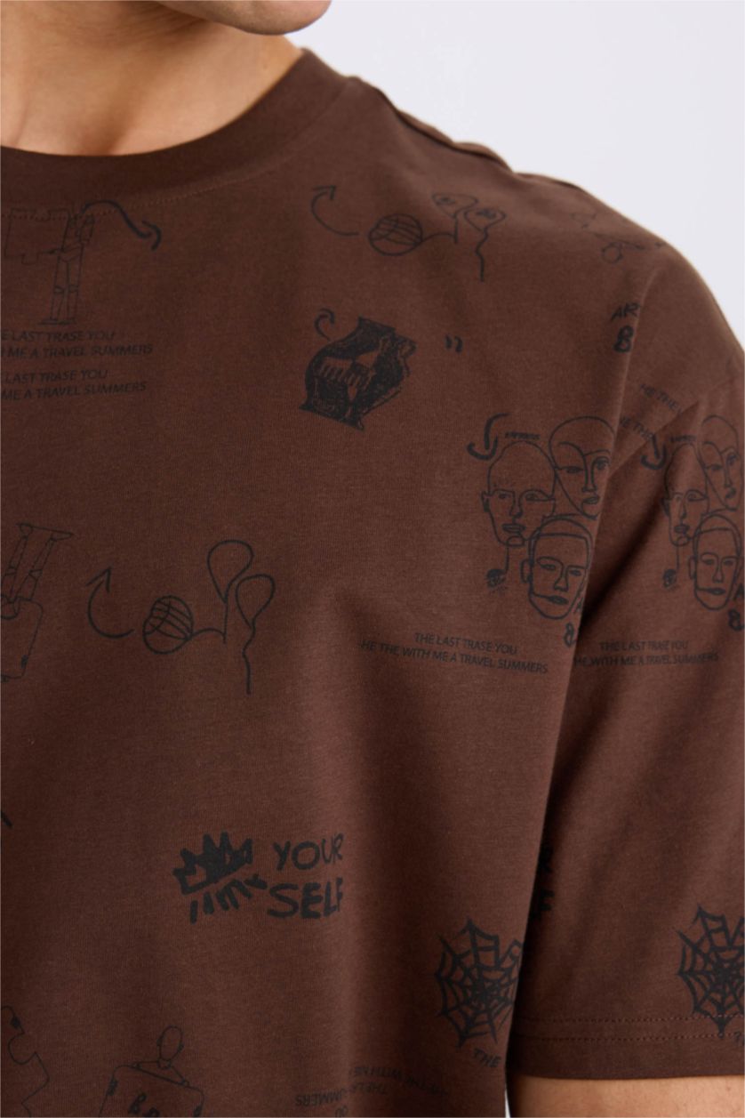 MAN Brown Oversize Crew Neck Printed Short Sleeve T-Shirt