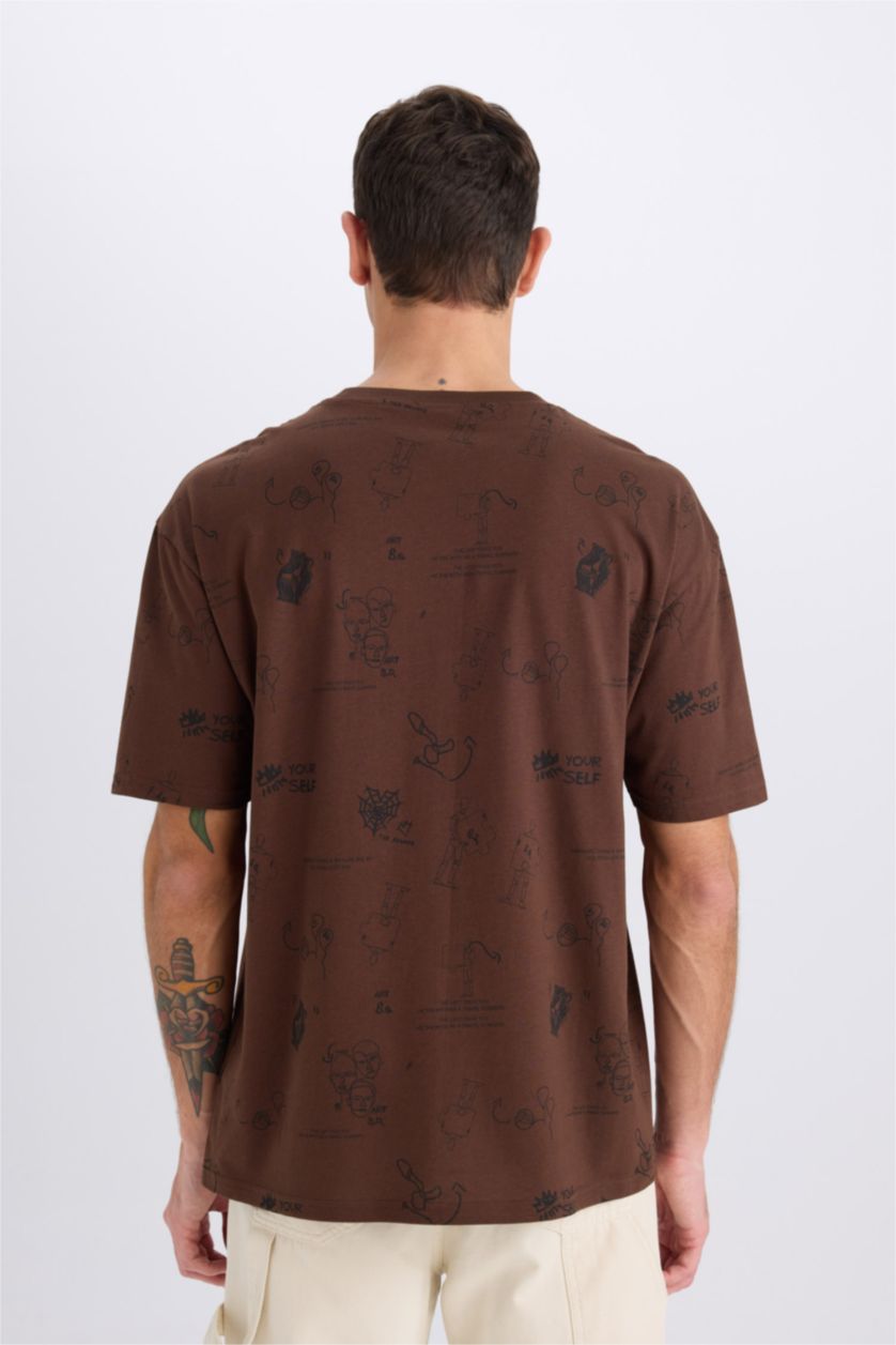 MAN Brown Oversize Crew Neck Printed Short Sleeve T-Shirt