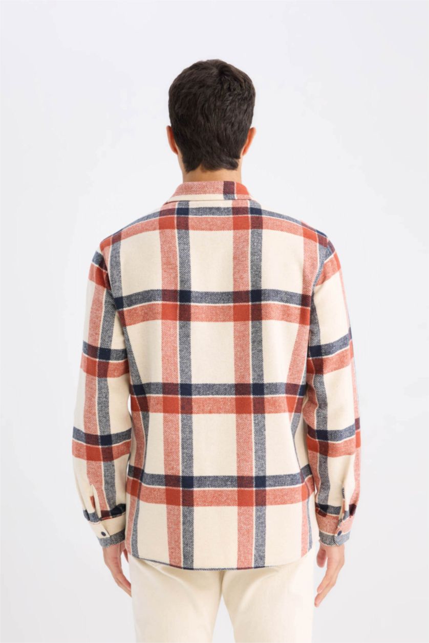 MAN Ecru Regular Fit Plaid Flannel Long Sleeve Shirt