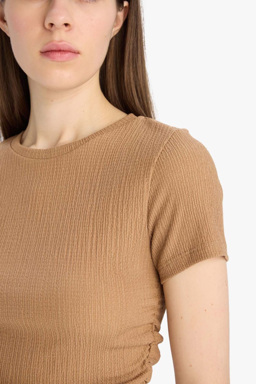 نساء فيزوني تيشيرت نص كم سليم برقبة مستديرة