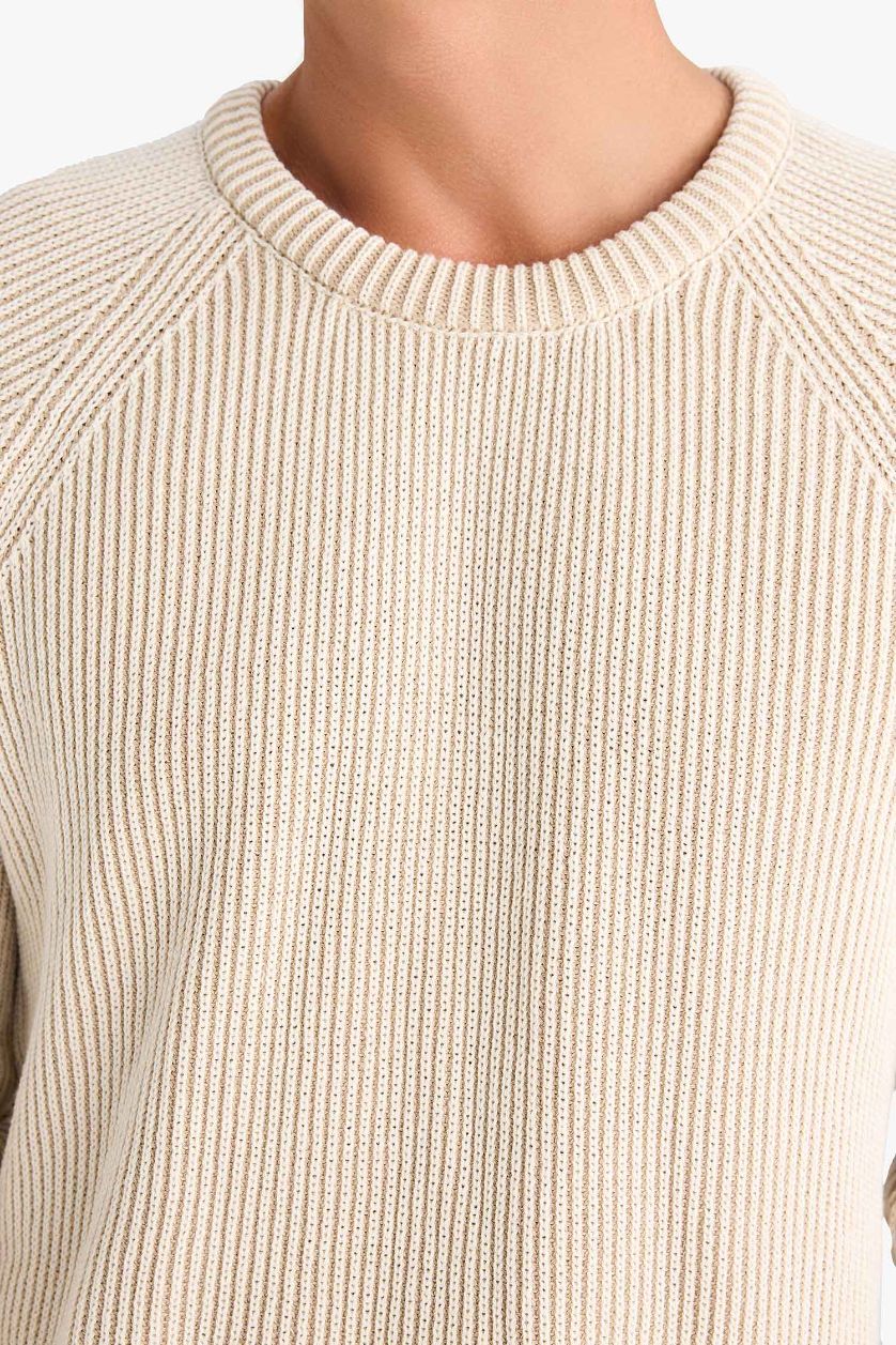 HOMME Écru Pull tricot à col rond et coupe standard
