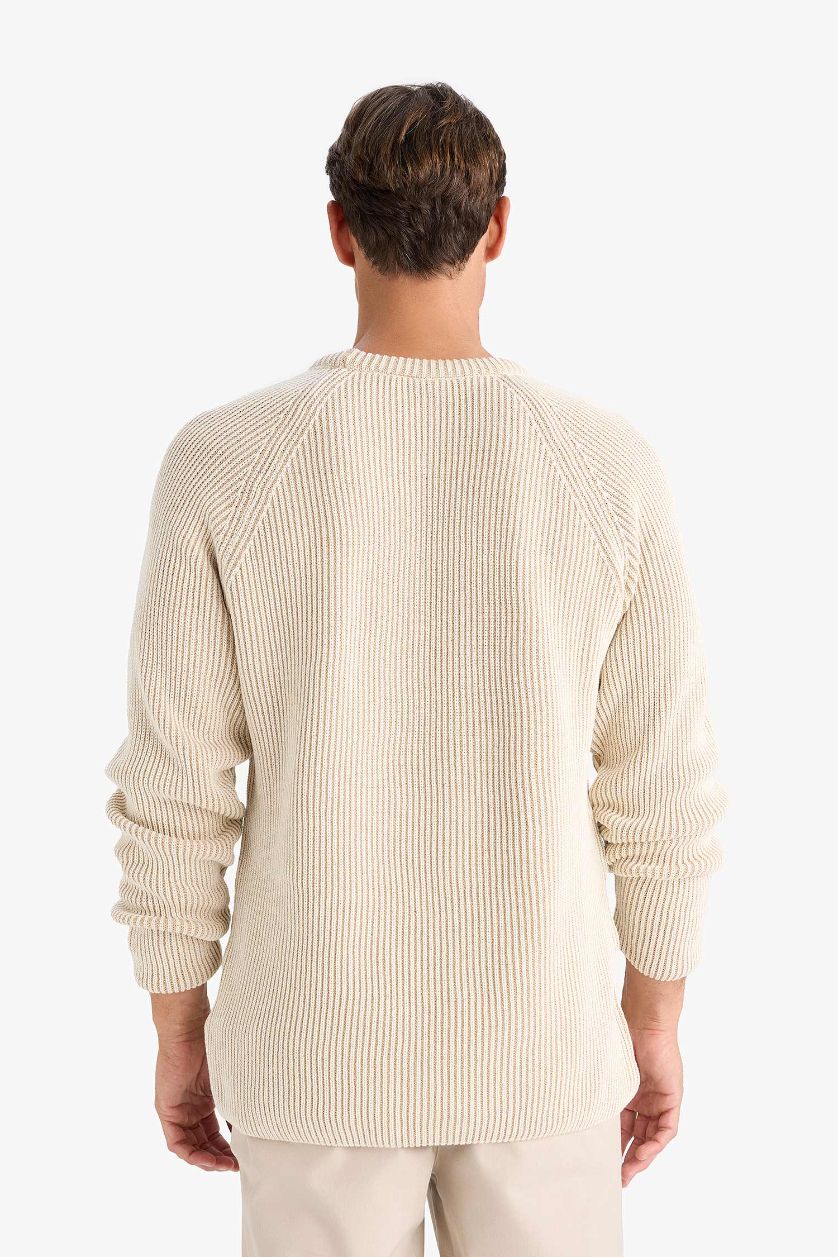HOMME Écru Pull tricot à col rond et coupe standard