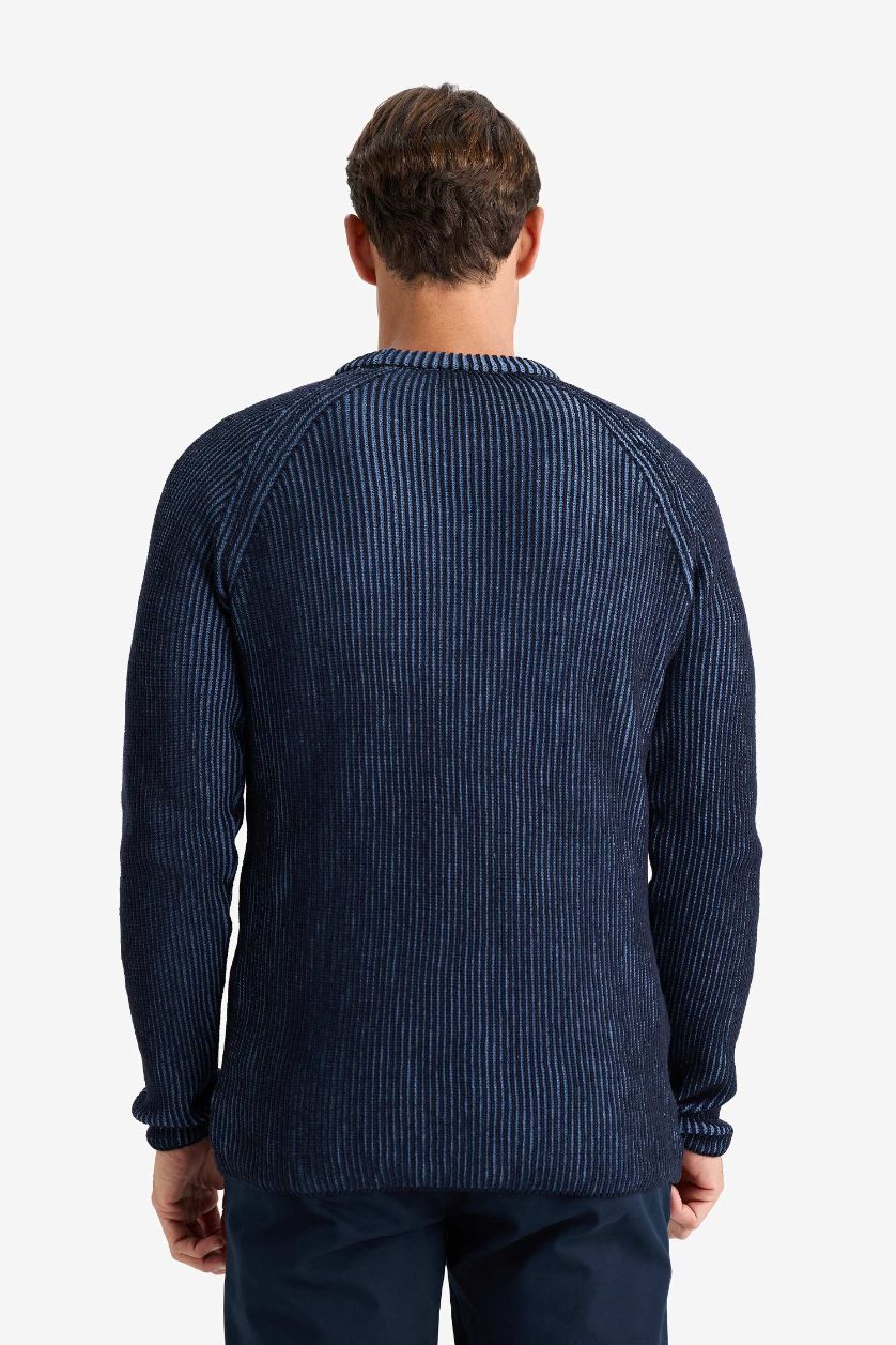 رجال كحلي بلوفر تريكو قصة عادية برقبة مستديرة