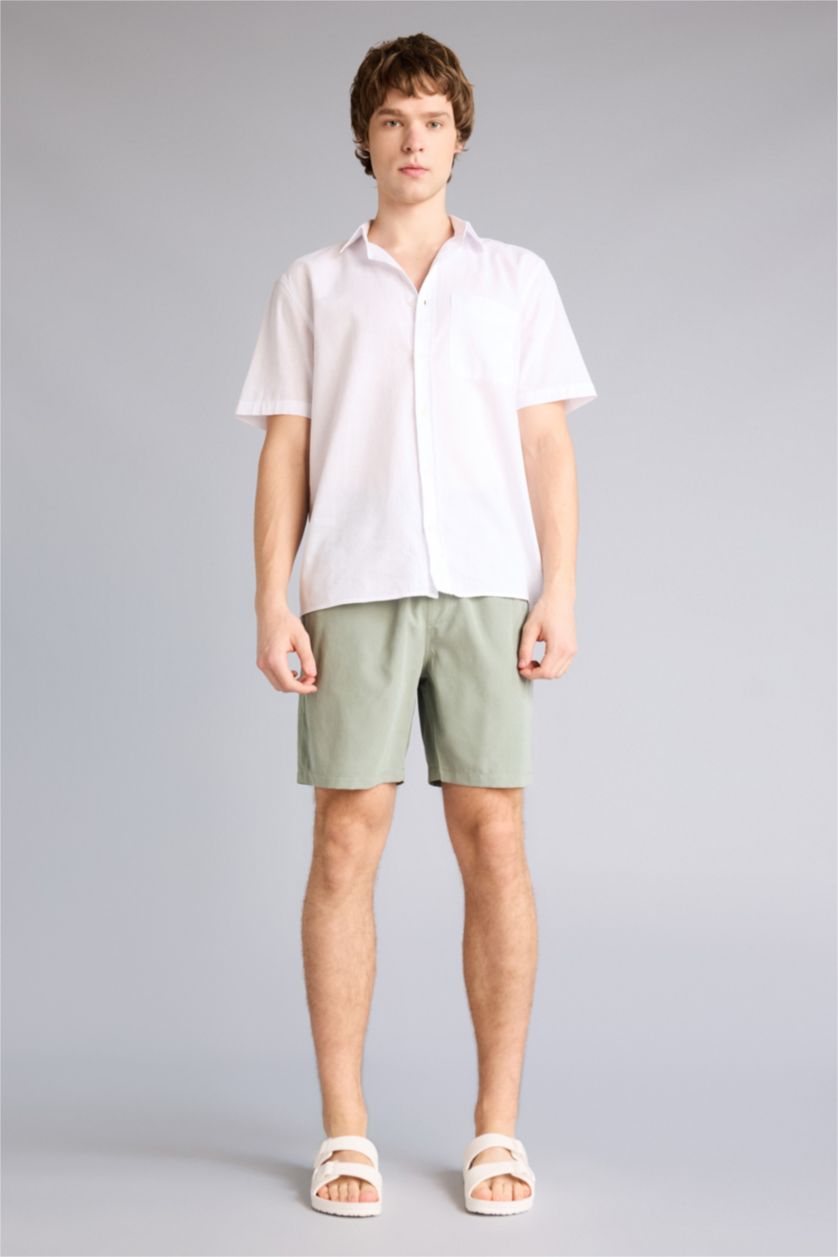 Erkek Açık Haki Regular Fit Kısa Boy Yumuşak Tuşeli Deniz Şortu