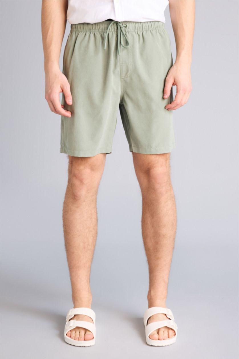 Erkek Açık Haki Regular Fit Kısa Boy Yumuşak Tuşeli Deniz Şortu