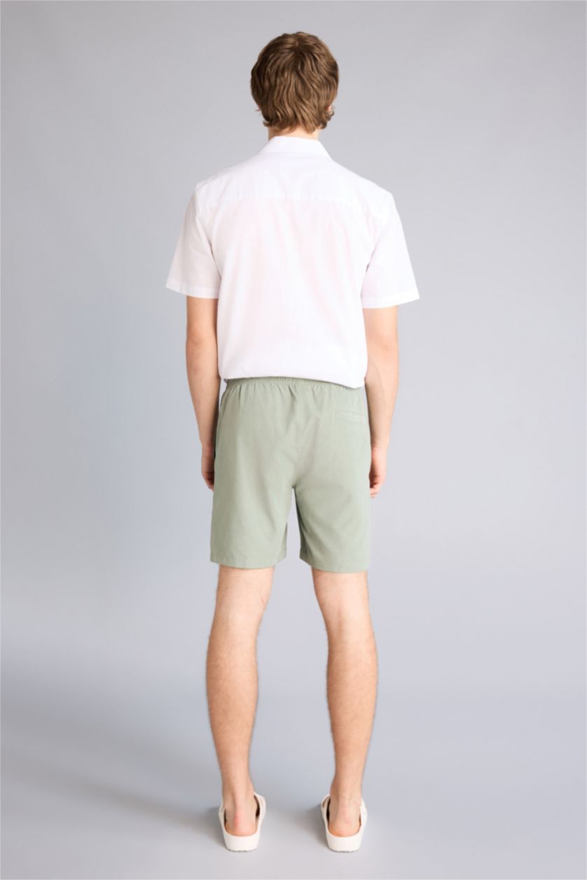 Erkek Açık Haki Regular Fit Kısa Boy Yumuşak Tuşeli Deniz Şortu