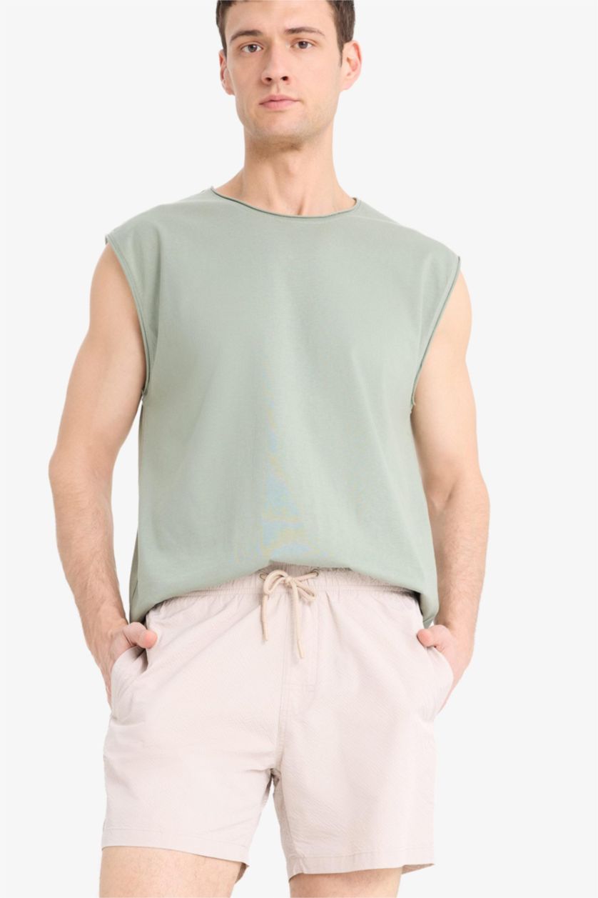 رجال اللون الرملي شورت بحر قصير ببطانة شبكية