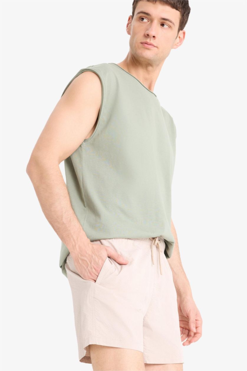 رجال اللون الرملي شورت بحر قصير ببطانة شبكية