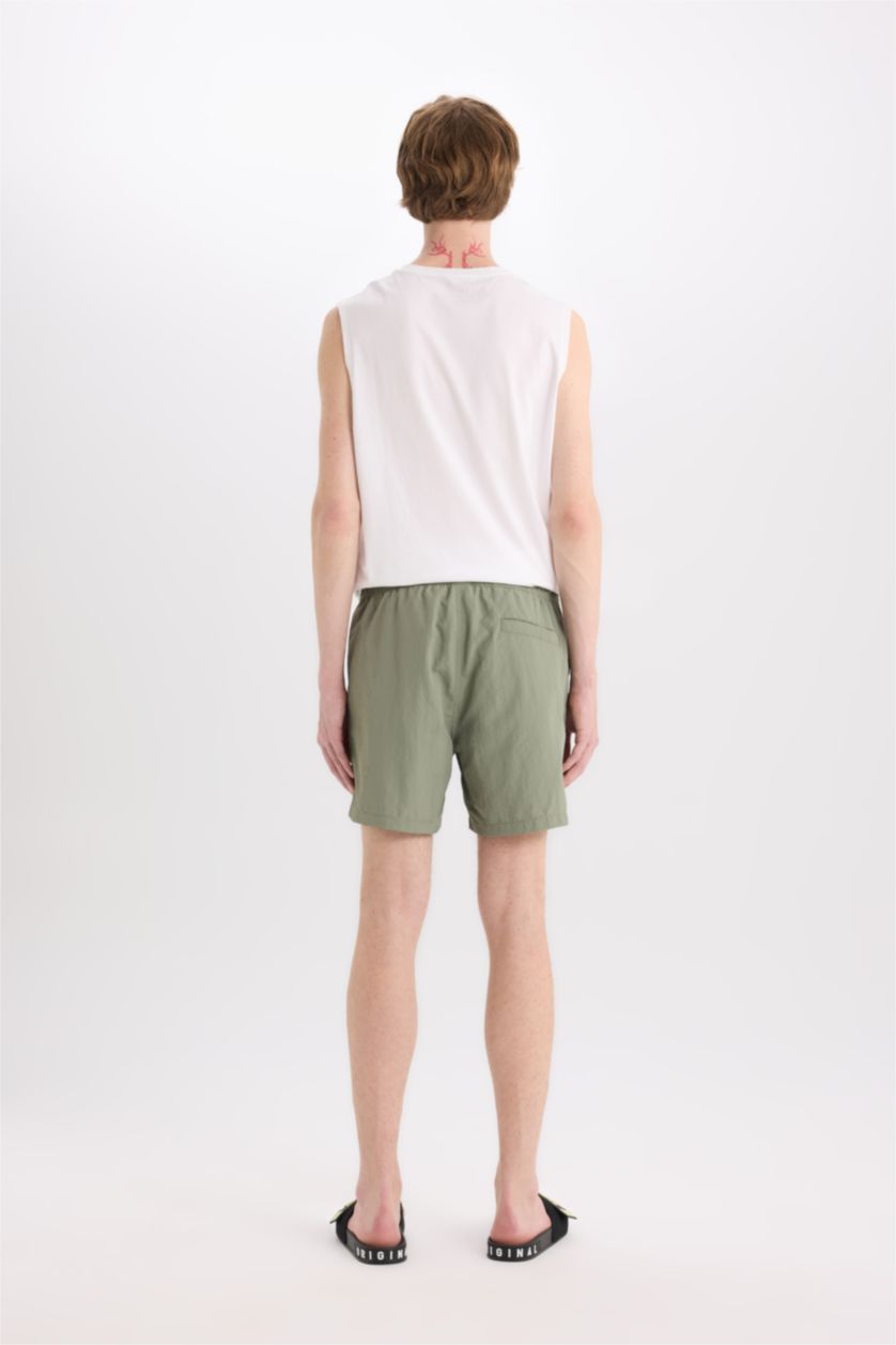 MAN Light Khaki Printed Mesh Lined Above Knee Swim Shorts