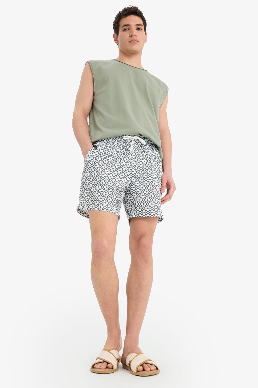 MAN Light Khaki Printed Short Swim Shorts