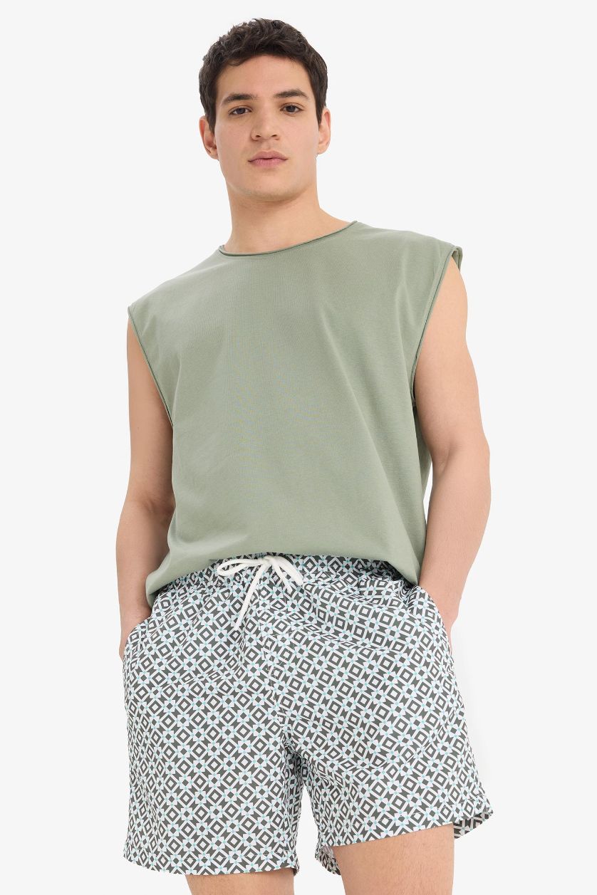 MAN Light Khaki Printed Short Swim Shorts