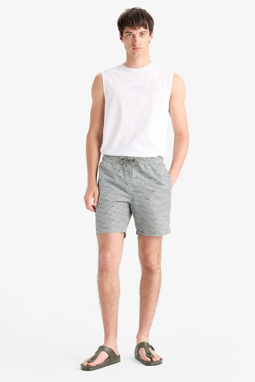 HOMME Kaki Clair Short de bain au-dessus du genou imprimé avec doublure en filet