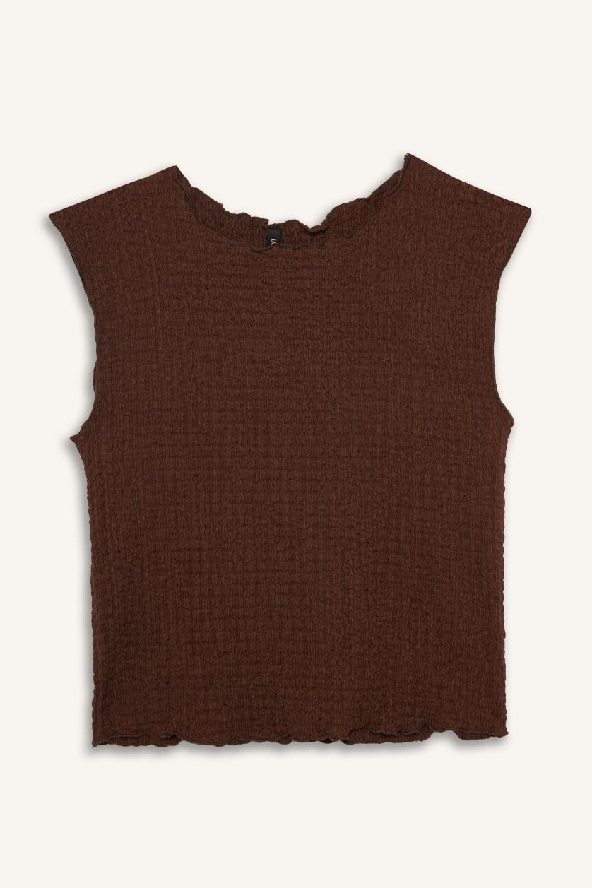 Kadın Kahve Slım Fıt Bisiklet Yaka Bürümcük Atlet