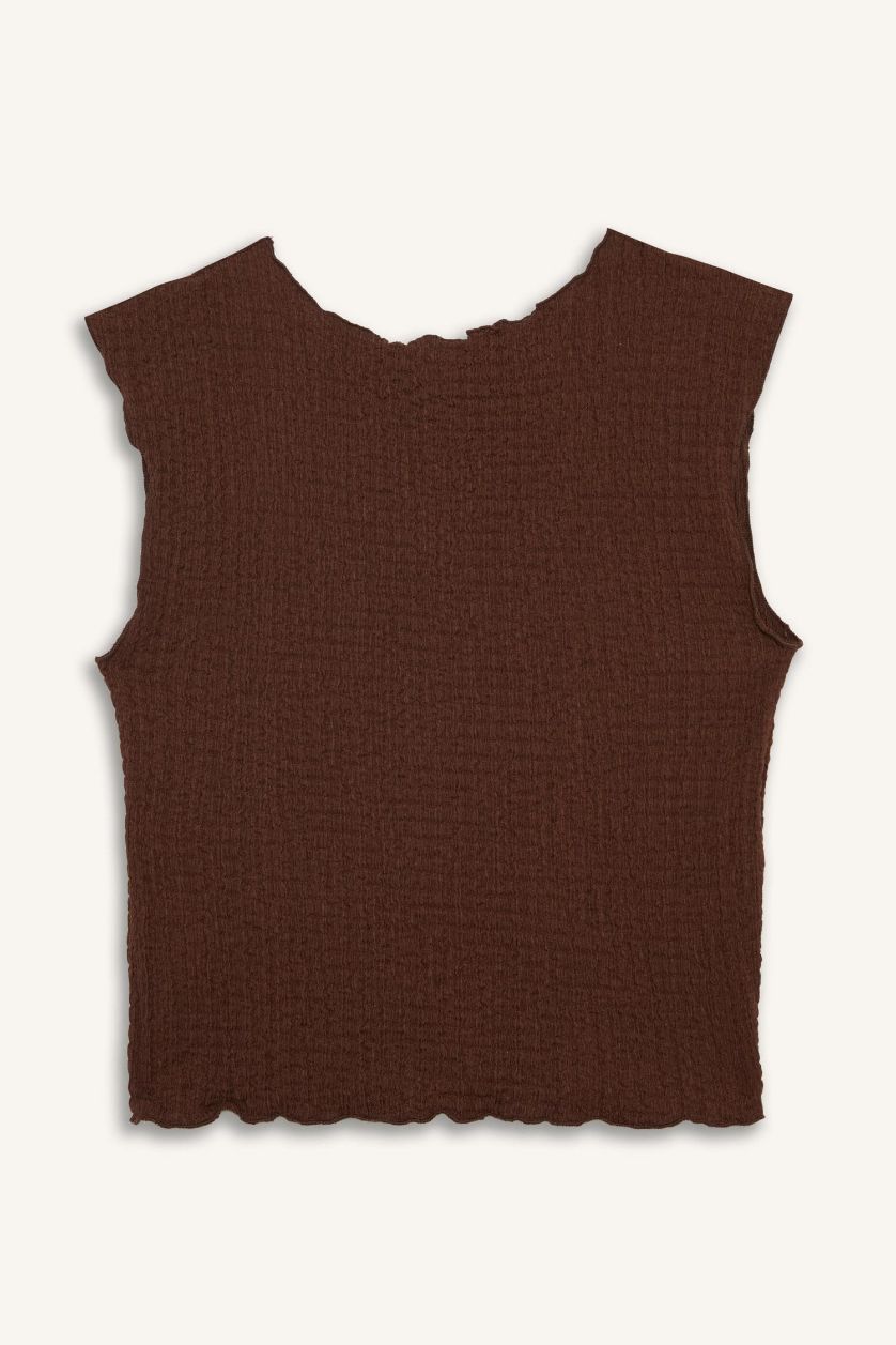 Kadın Kahve Slım Fıt Bisiklet Yaka Bürümcük Atlet