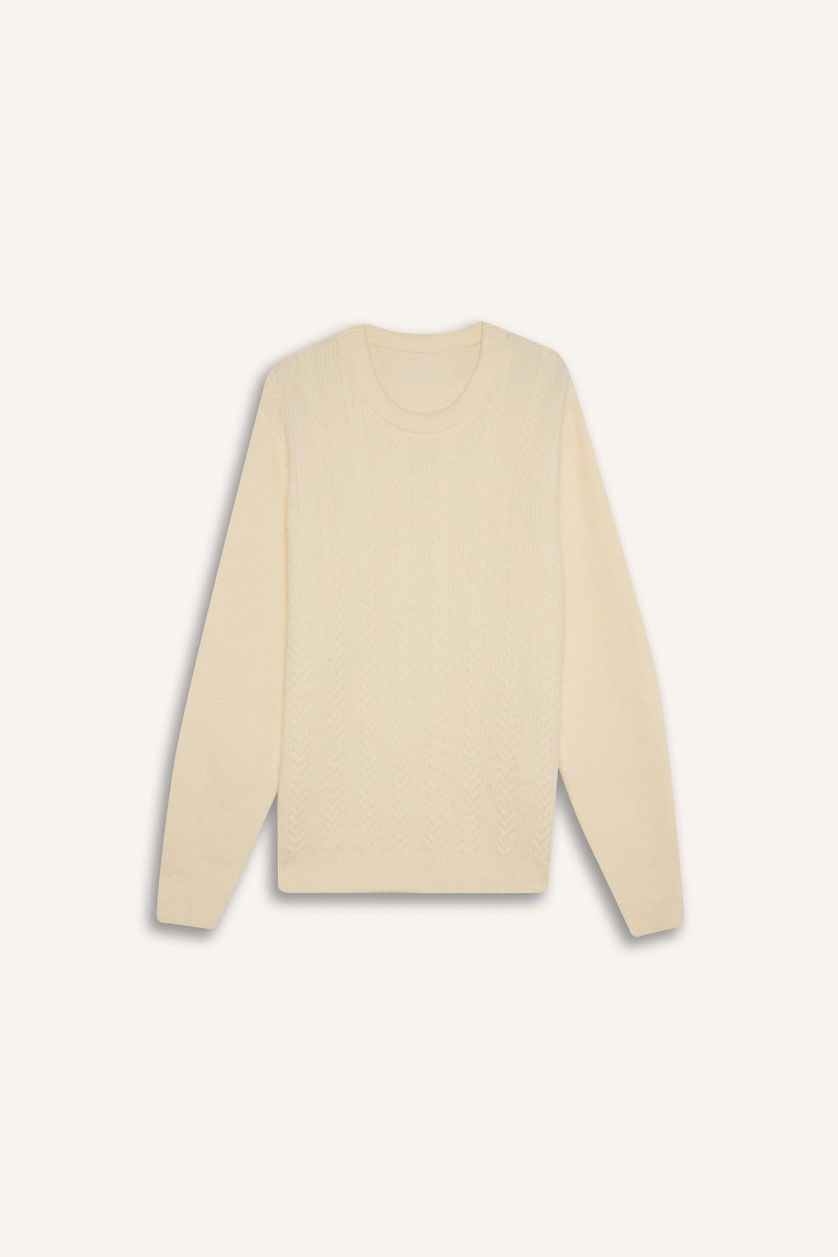 رجال بيج فاتح بلوز تريكو قصة عادية بياخة مستديرة