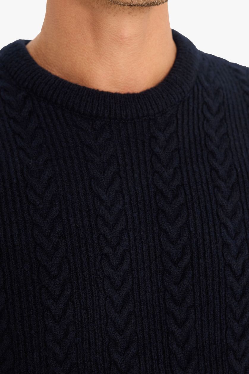 Erkek Lacivert Standart Fit Bisiklet Yaka Triko Kazak