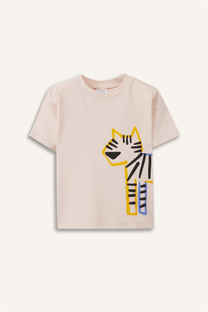 Erkek Bebek Kum Bisiklet Yaka Baskılı Kısa Kollu Tişört Erkek Bebek