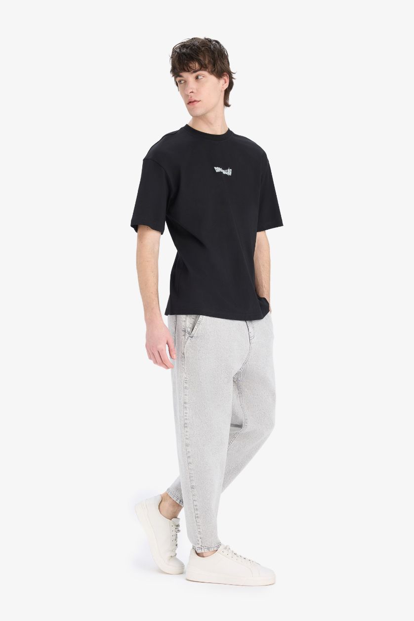 Erkek Siyah %100 Pamuk Dragon Ball Boxy Fit Bisiklet Yaka Sırt Baskılı Kısa Kollu Tişört