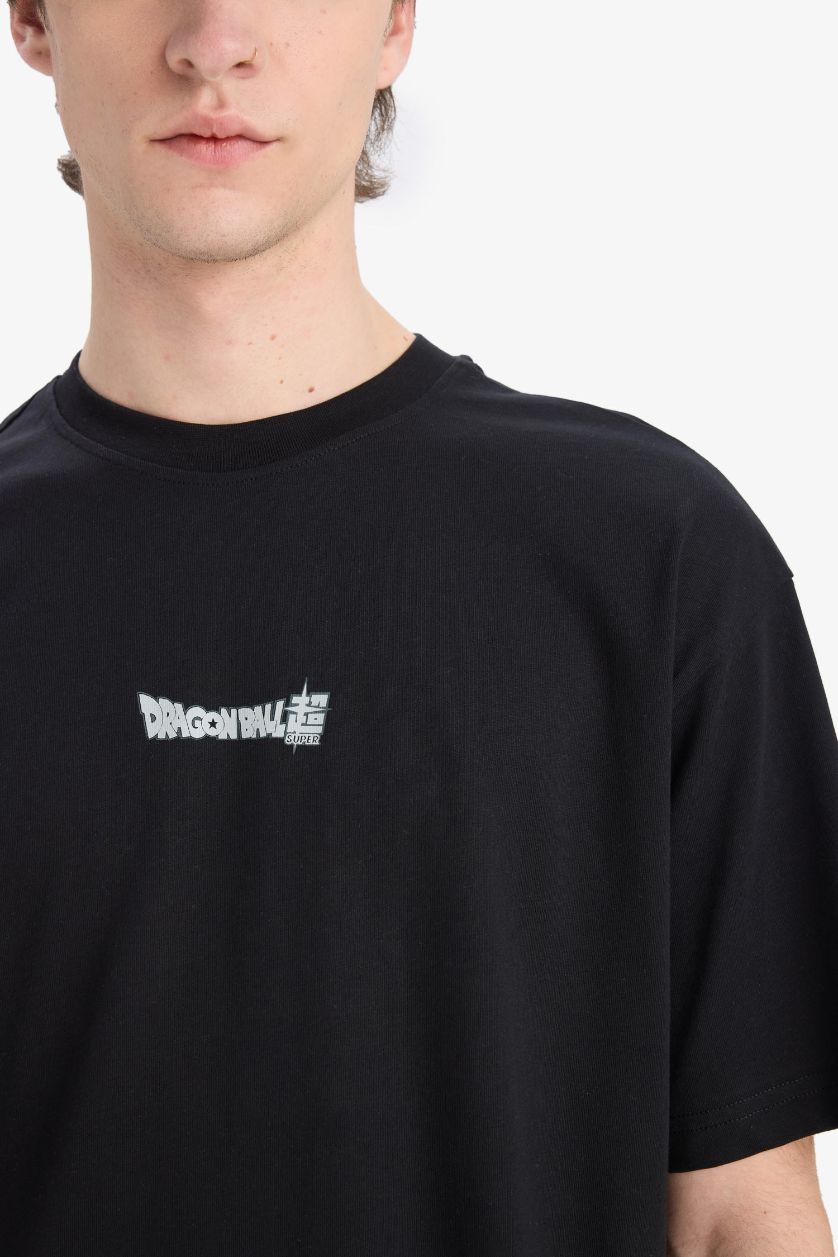 Erkek Siyah %100 Pamuk Dragon Ball Boxy Fit Bisiklet Yaka Sırt Baskılı Kısa Kollu Tişört