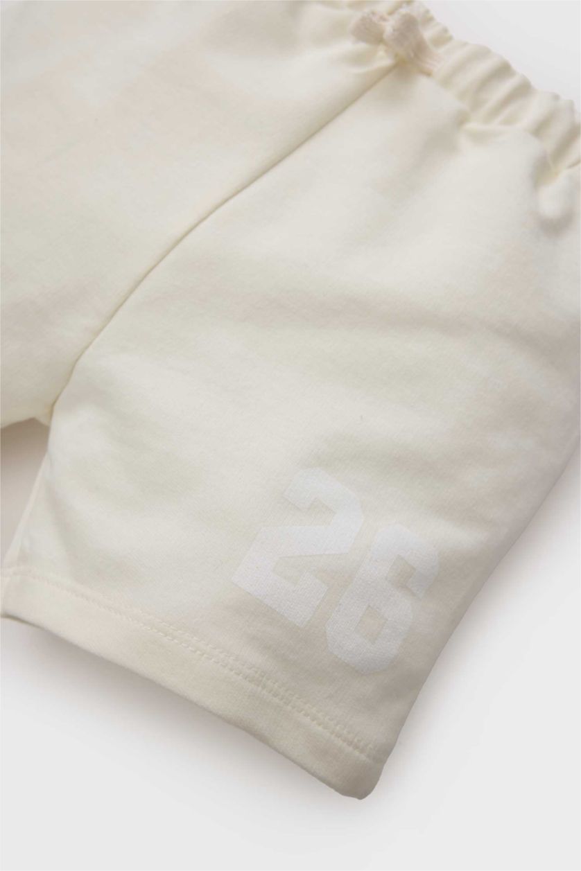 Erkek Bebek Ekru Baskılı Beli Lastikli Şort Erkek Bebek