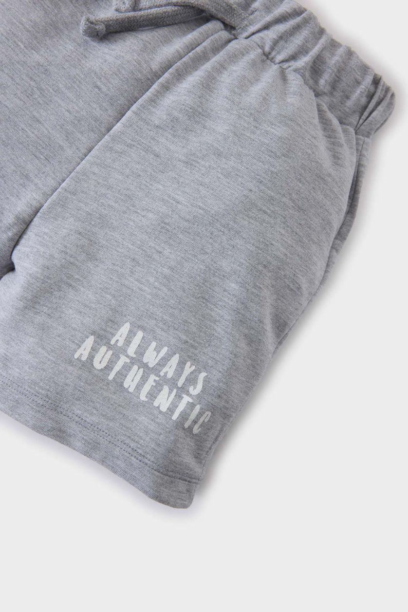 Erkek Bebek Açık Gri Baskılı Beli Lastikli Şort Erkek Bebek