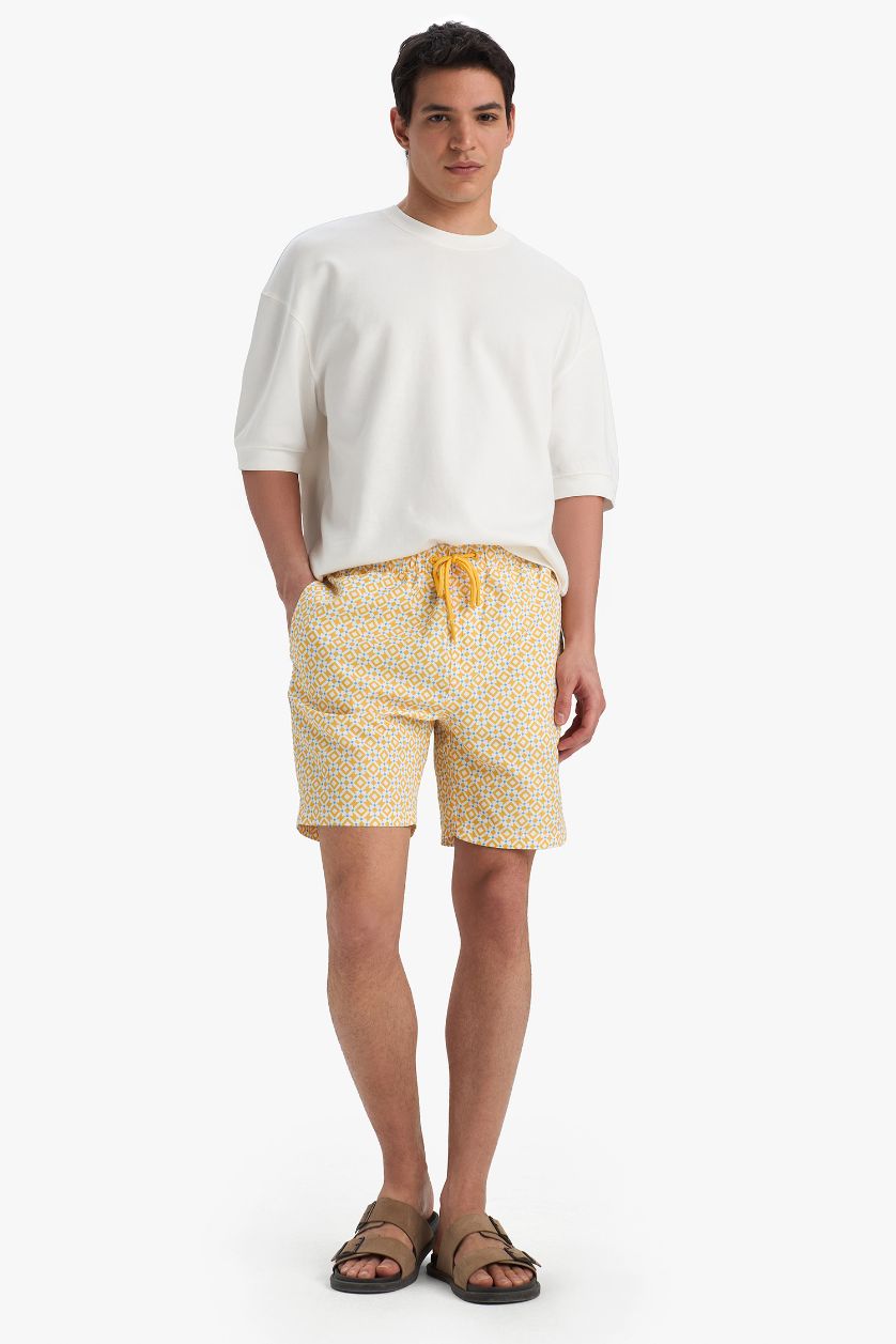 MAN Yellow Regular Fit Patterned Mesh Lined Swim Shorts