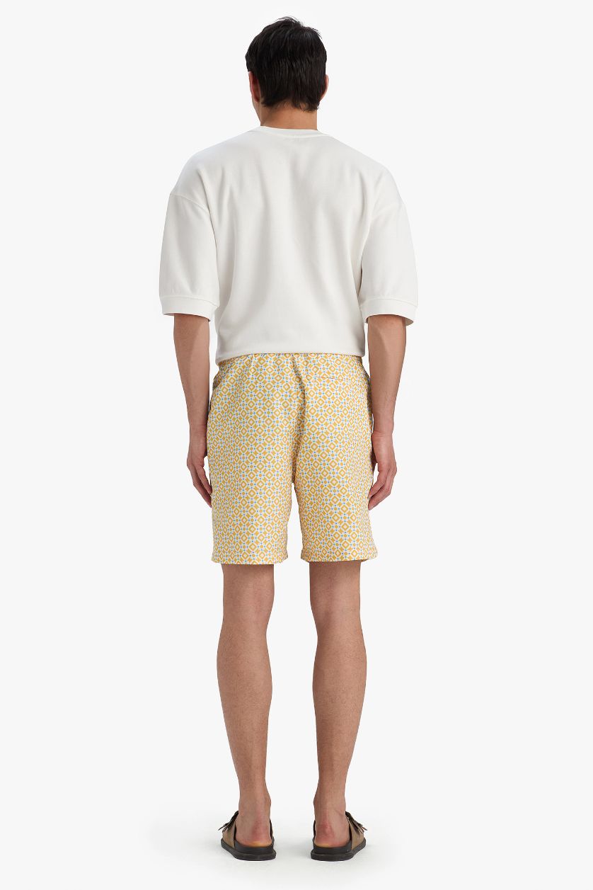 MAN Yellow Regular Fit Patterned Mesh Lined Swim Shorts