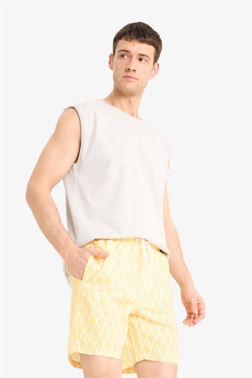 رجالي أصفر شورت بحر قصير ببطانة شبكية