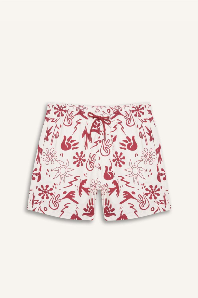 MAN Bordeaux Patterned Mesh Lined Short Length Swim Shorts